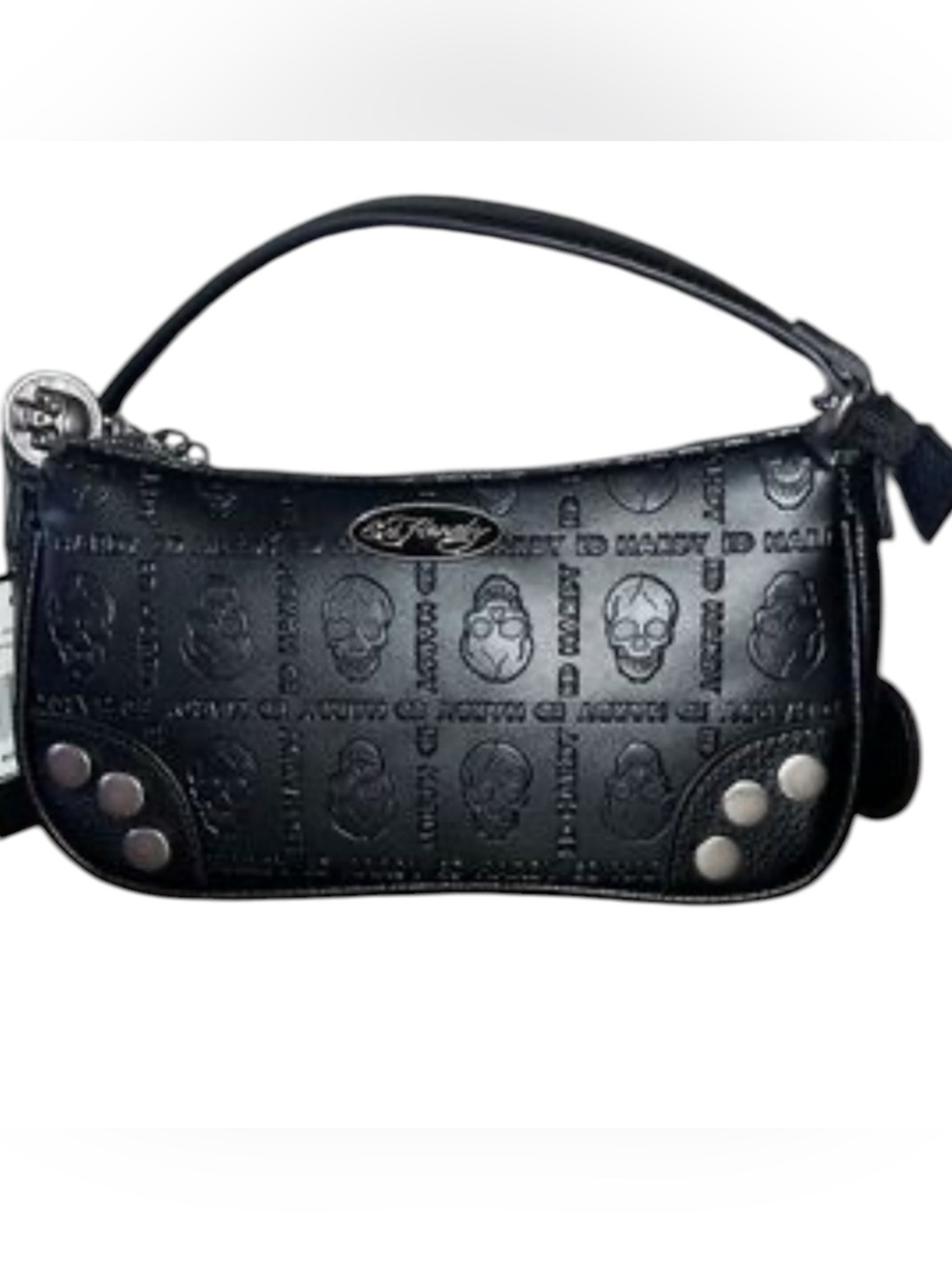 Ed Hardy Black Embossed Leather Crossbody Bag with Logo Charm